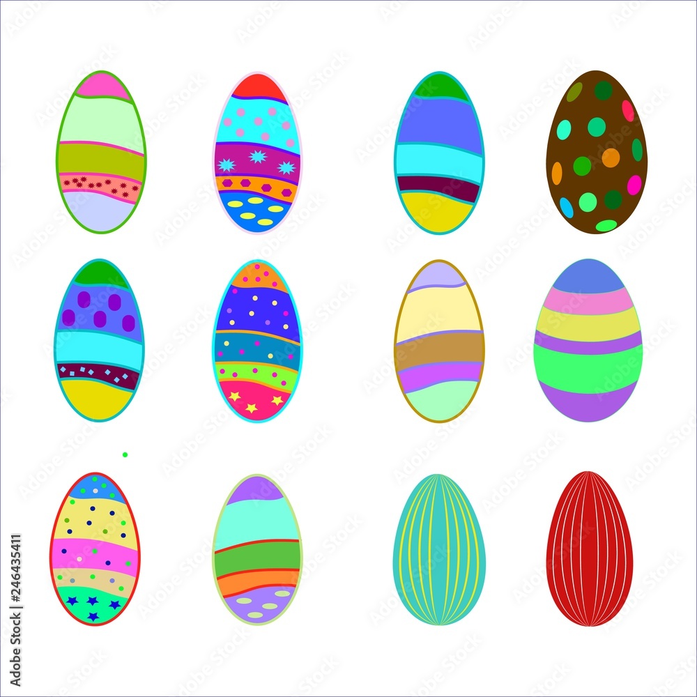 Easter eggs set. Holiday background. Modern stylish abstract background for greeting. Symbol love, life, spring. Colorful template for prints, banner, card, label. Design element. Vector illustration. Easter eggs set. Holiday background. Modern stylish abstract background for greeting. Symbol love, life, spring. Colorful template for prints, banner, card, label. Design element. Vector illustration.