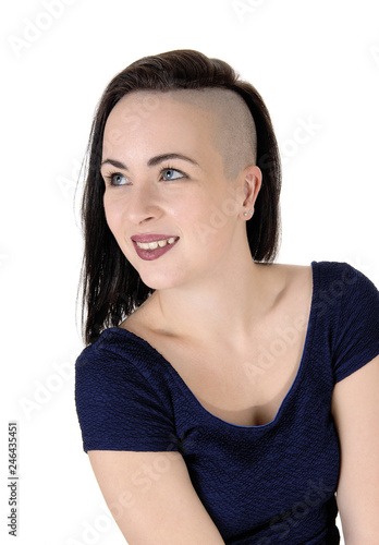 Close up of a woman with a very fancy haircut