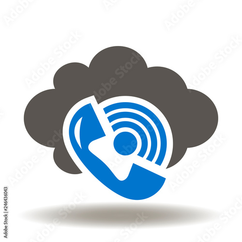Cloud handset icon vector. VOIP web IP telephony logo. Internet telecommunication symbol.