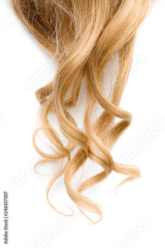 Long wavy blond hair isolated on white background