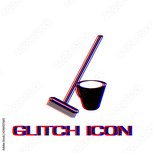 Bucket and rake for the sandboxes icon flat.