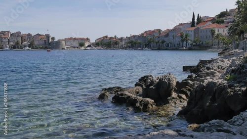 View of Luka Korculanska Bay and Korcula Old Town, Korcula, Dalmatia, Croatia, Europe photo