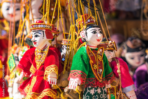 Traditional handicraft puppets for sale  in the ancient pagoda in Bagan, Myanmar