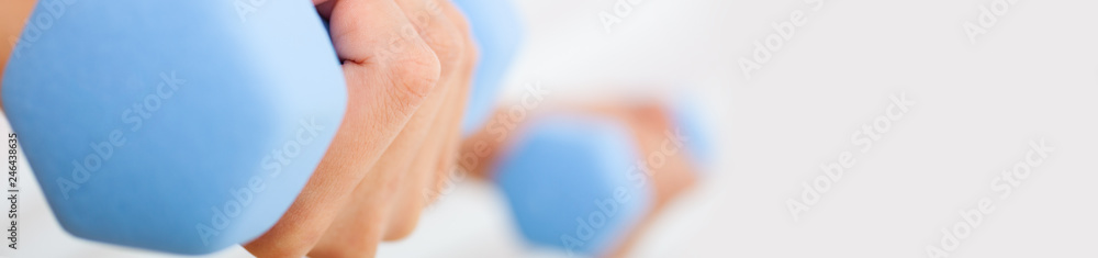 Panoramic Close Up Female Hands Exercising With Weights Panoramic Close Up Female Hands Exercising With Weights