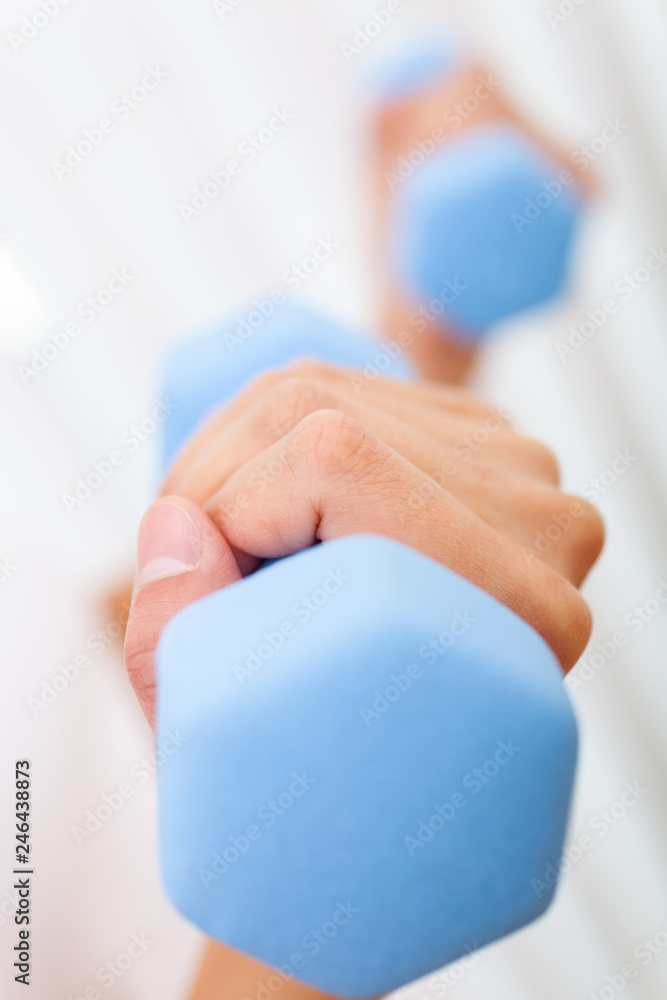 Close Up Woman Girl Female Hands Exercising With Weights Close Up Woman Girl Female Hands Exercising With Weights