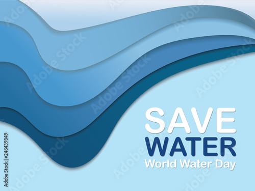 Saving water and world environmental protection concept. World water day. Card for your design.Water droplets with the background are waves of blue tones.