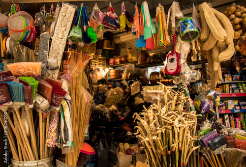 interior of a mexican market, sale of crafts