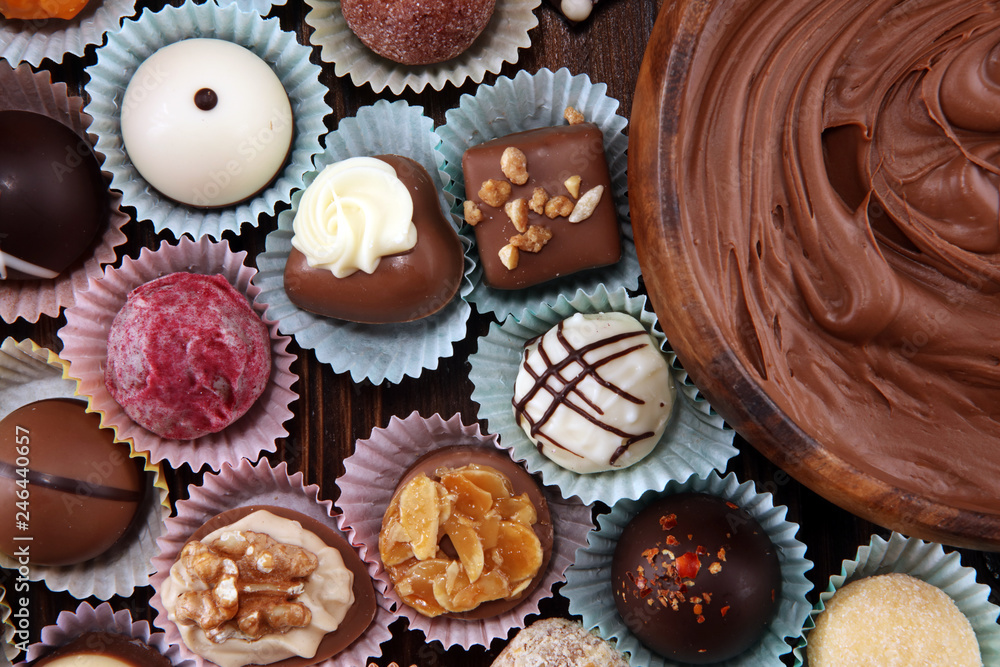 a lot of variety chocolate pralines, belgian confectionery gourmet chocolate a lot of variety chocolate pralines, belgian confectionery gourmet chocolate