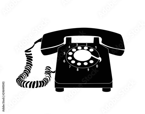 Retro fixed phone black and white vector illustration