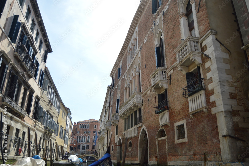 Beautiful Venetian Style Palaces Seen Walking On Gondola In Venice. Travel, holidays, architecture. March 29, 2015. Venice, Veneto region, Italy.