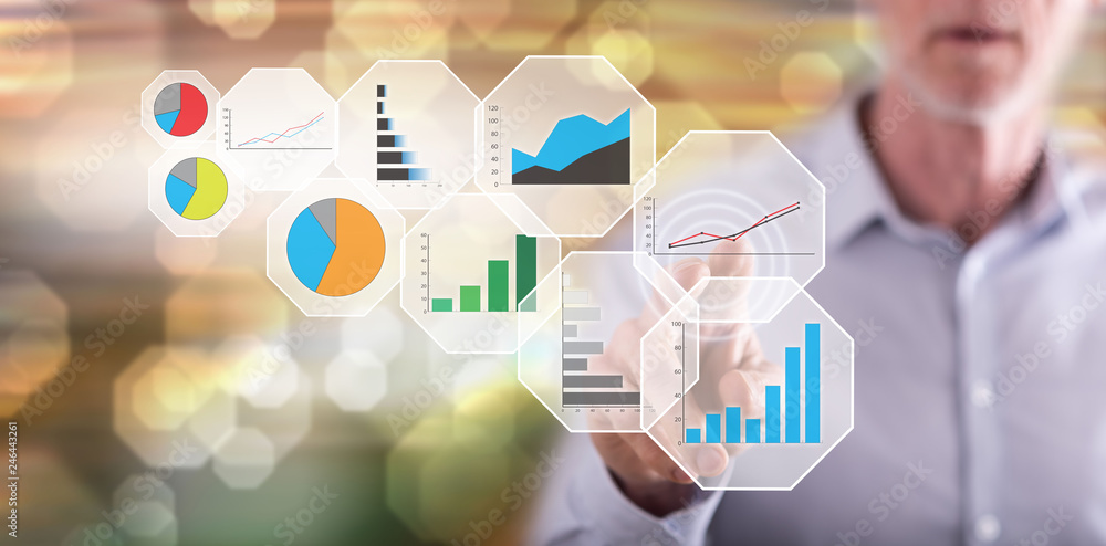 Man touching a graphic analysis concept Man touching a graphic analysis concept