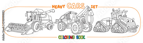 Agricultural machinery funny cars coloring book set