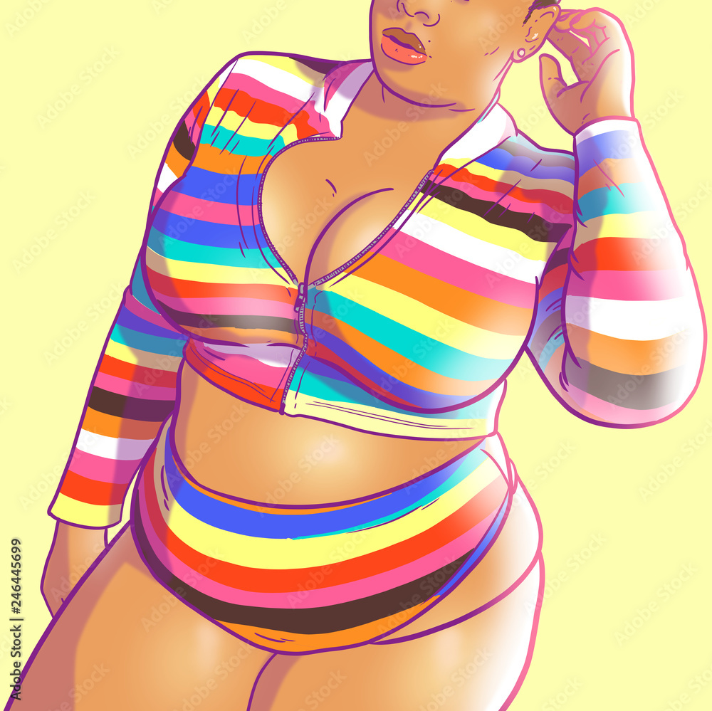 Curvy plus size woman in colorful sexy clothes Stock Illustration