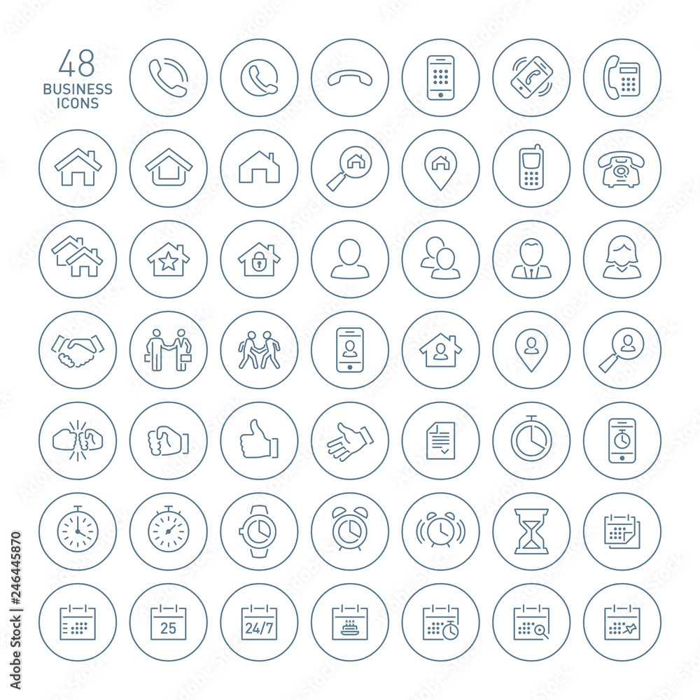 Big set vector outline business basic icon in circle button. Big set vector outline business basic icon in circle button.