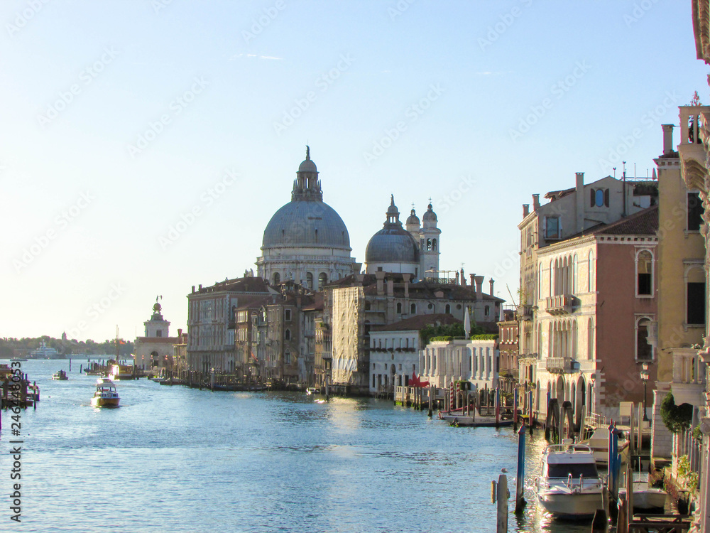 View to Basilica di Santa Maria della Salute and Grand canal, Venice, Italy at summer sunny day