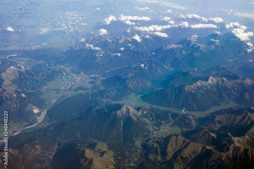 Aerial view of Alps mountains seen from an airplane