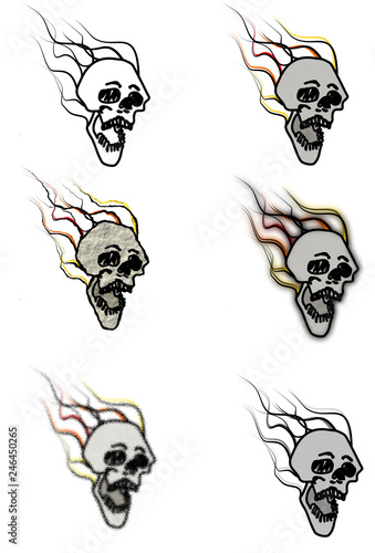 Set of burning skull icons