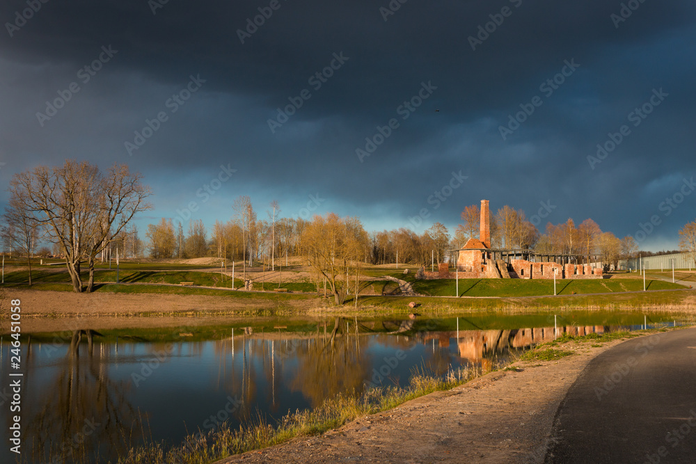 Raadi manor park next to Estonian National museum and the view on the Raadi lake during spring, Estonia, Tartu