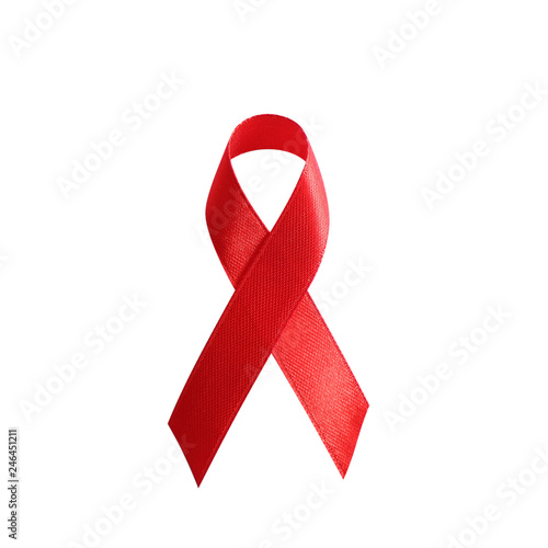 Red ribbon as symbol of aids awareness isolated on white  background
