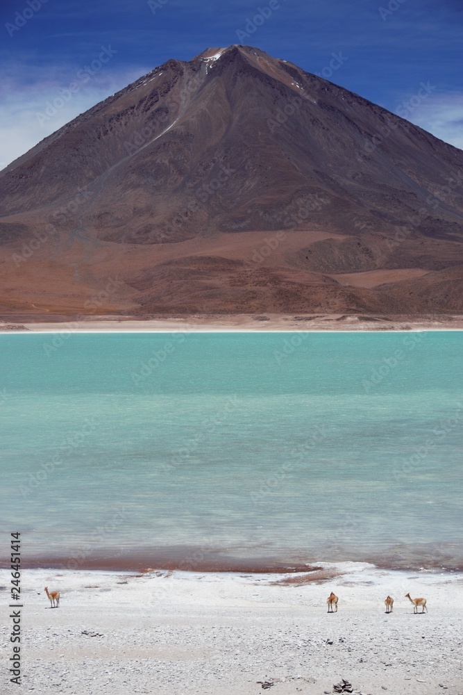 Volcano with blue lake in Atacama Dsert
