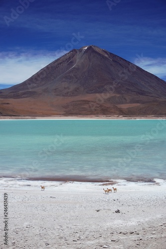 Volcano with blue lake in Atacama Dsert