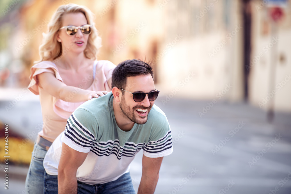 Smiling couple in love outdoors Smiling couple in love outdoors