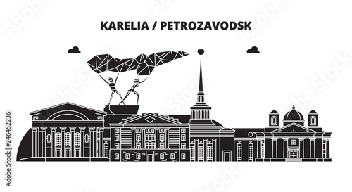 Russia, Karelia, Petrozavodsk. City skyline: architecture, buildings, streets, silhouette, landscape, panorama. Flat line vector illustration. Russia, Karelia, Petrozavodsk outline design.