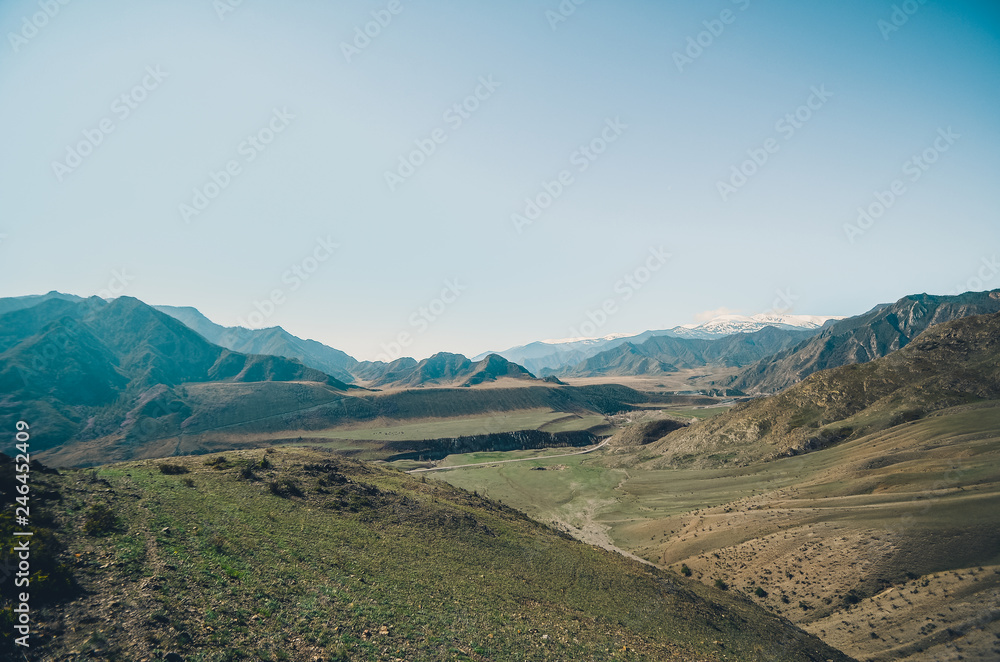 Mountain landscape. View of the valley with a beautiful plateau