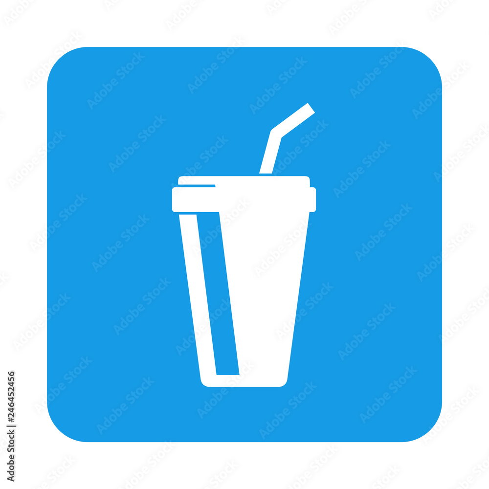 Icono plano vaso de papel en cuadrado azul Icono plano vaso de papel en cuadrado azul