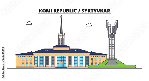 Russia, Komi Republic, Syktyvkar. City skyline: architecture, buildings, streets, silhouette, landscape, panorama. Flat line vector illustration. Russia, Komi Republic, Syktyvkar outline design. photo