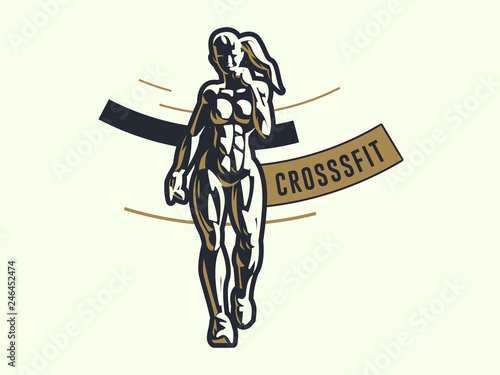 Woman fitness emblem.
