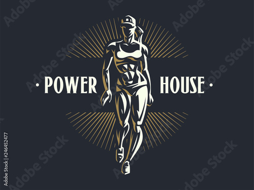Woman fitness emblem.