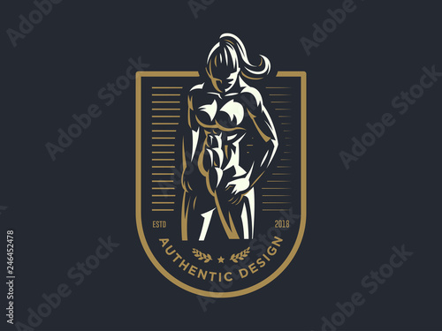 Woman fitness emblem.