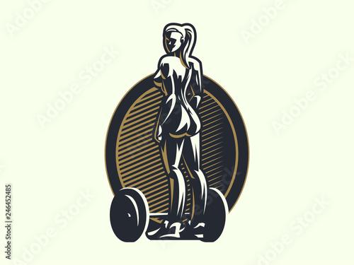 Woman fitness emblem.