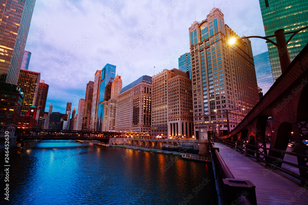 Fototapeta premium Lake Michigan with bridge and skyscrapers, Chicago