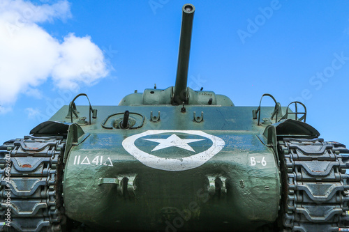 A detail picture of the Sherman tank, memorial at Bastogne.  photo