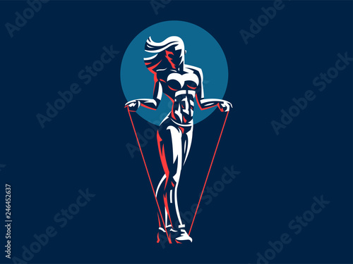 Woman fitness emblem.