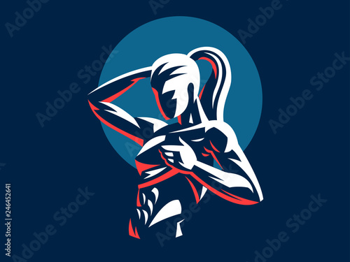 Woman fitness emblem.