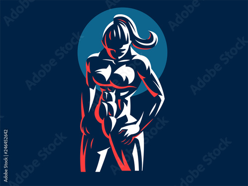 Woman fitness emblem.