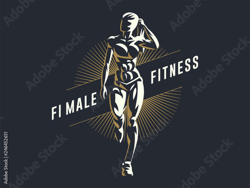 Woman fitness emblem.