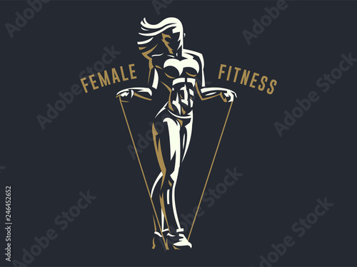 Woman fitness emblem.