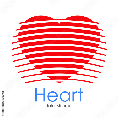 Logotipo abstracto con texto Heart con corazón con lineas curvas con espacio negativo en color rojo
