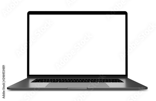 Laptop blank screen mockup isolated all in focus