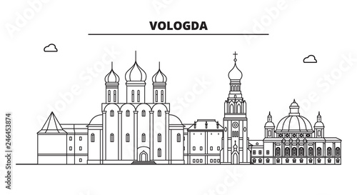 Russia, Vologda. City skyline: architecture, buildings, streets, silhouette, landscape, panorama, landmarks. Editable strokes. Flat design, line vector illustration concept. Isolated icons
