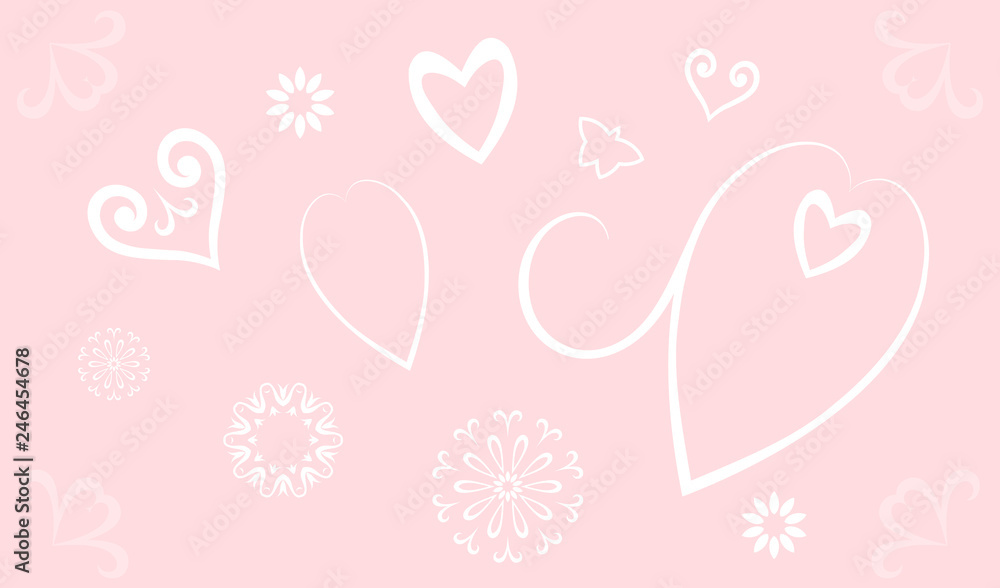 Heart and flowers on pink background. Valentine's Day, Mother's Day. Vector Illustration.