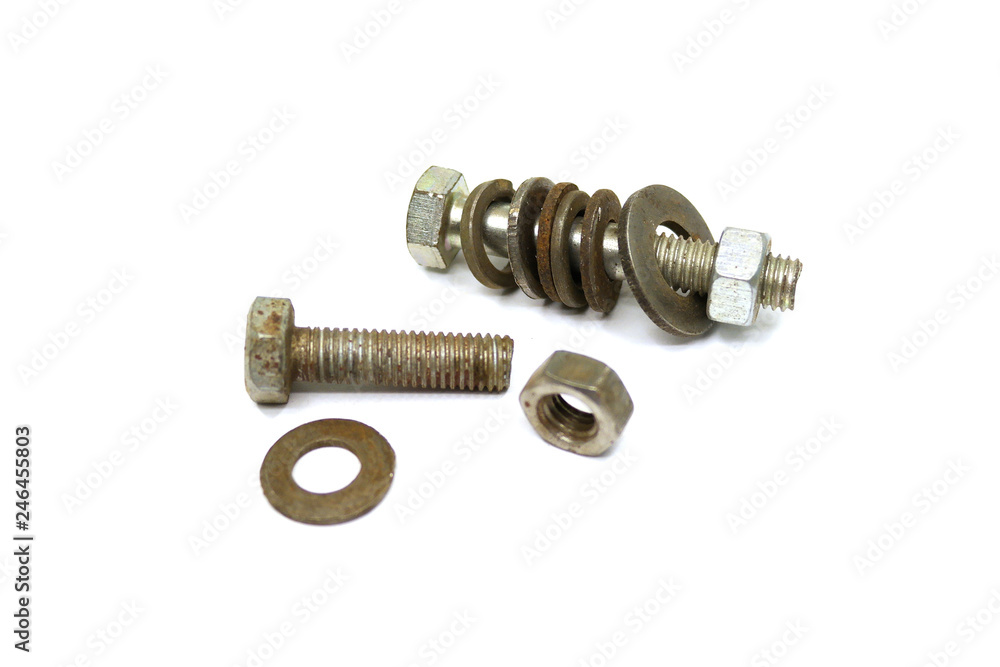 Rusty bolt nut on white background Rusty bolt nut on white background