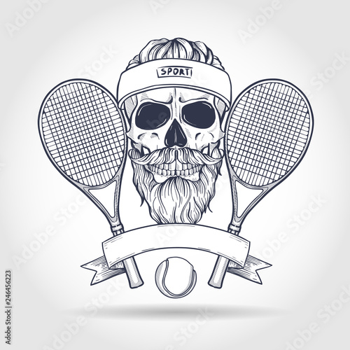 Skull with tennis racquets