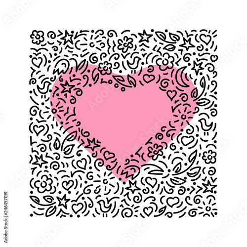 Drawing doodles. Heart. Design for postcard  poster  invitation. Vector illustration