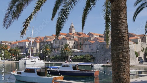 View of Luka Korculanska Bay and Korcula Old Town, Korcula, Dalmatia, Croatia, Europe photo