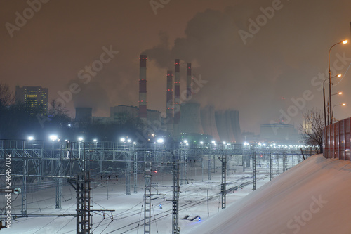 Night industrial Moscow cityscape. Long exposure image.